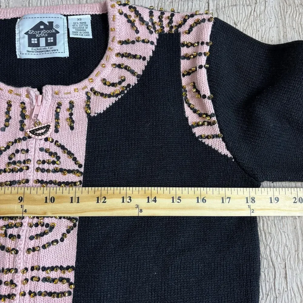 Storybook Knits Vintage Beaded Art Cardigan Jacket XS Cottagecore Boho Artwear - Picture 11 of 15